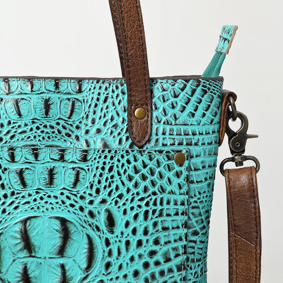 American Darling Western Leather Tote Bag, Crocodile Embossed Full Grain Genuine Leather, Eco-Friendly Handcrafted Purses