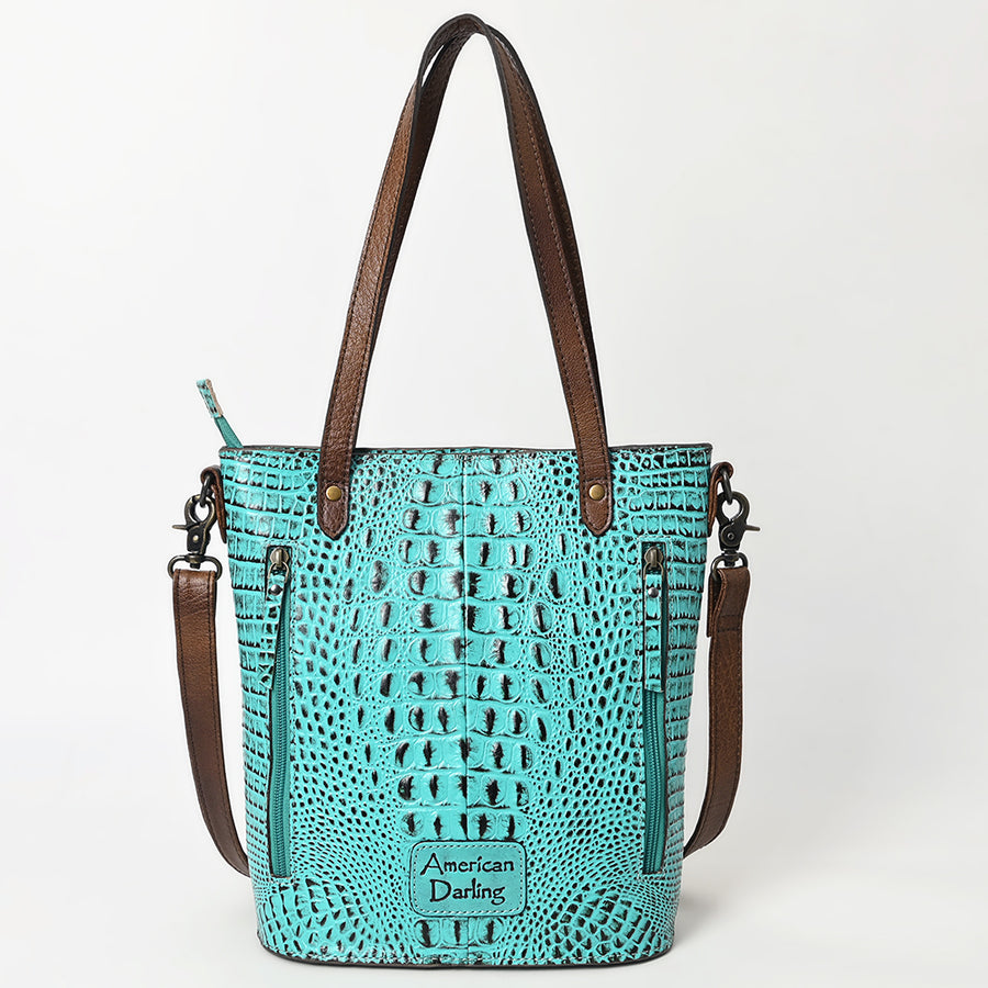 American Darling Western Leather Tote Bag, Crocodile Embossed Full Grain Genuine Leather, Eco-Friendly Handcrafted Purses