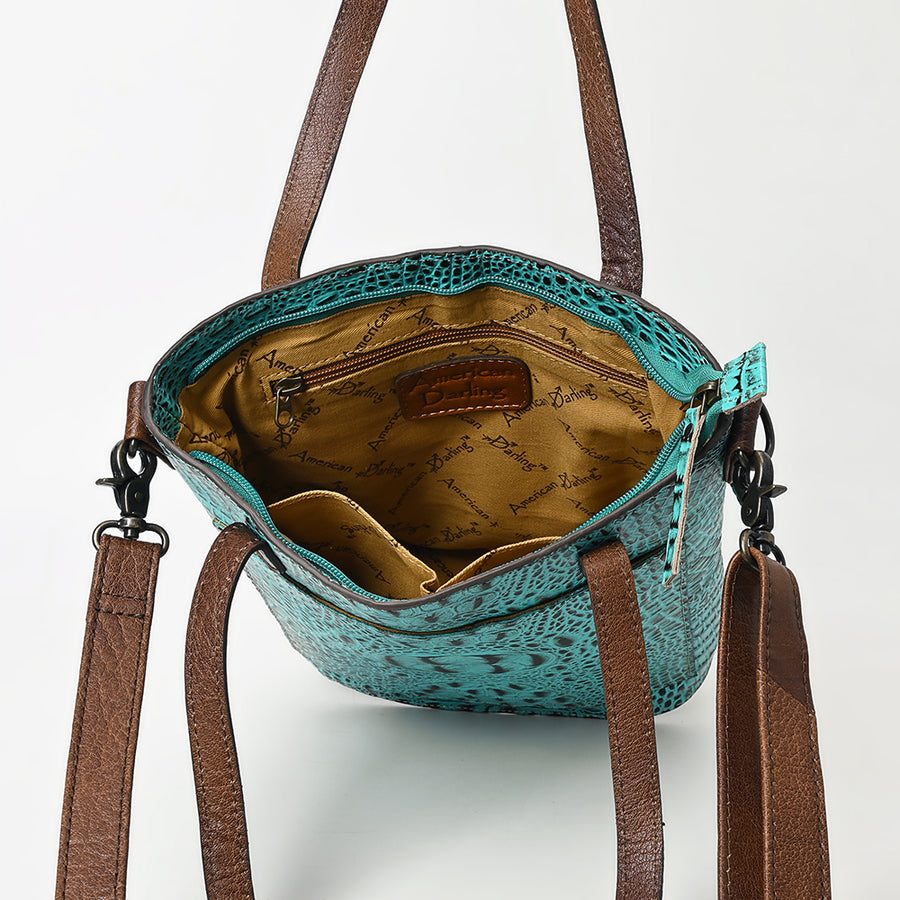 American Darling Western Leather Tote Bag, Crocodile Embossed Full Grain Genuine Leather, Eco-Friendly Handcrafted Purses
