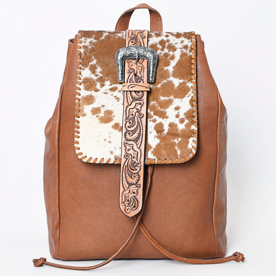 American Darling Western Backpack Purse Handcrafted from Hair-On Cowhide & Genuine Leather | Tooled Strap & Buckle Detail