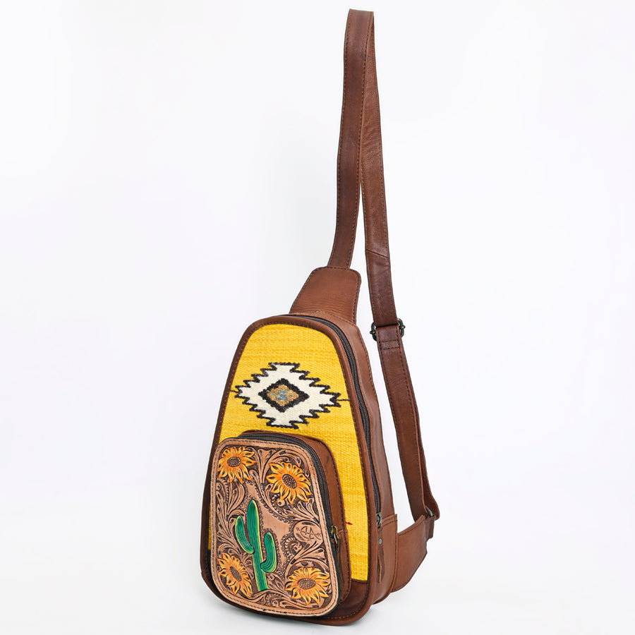 American Darling Saddle Blanket Sling Bag | Floral Tooled Leather Backpack - Uhorse