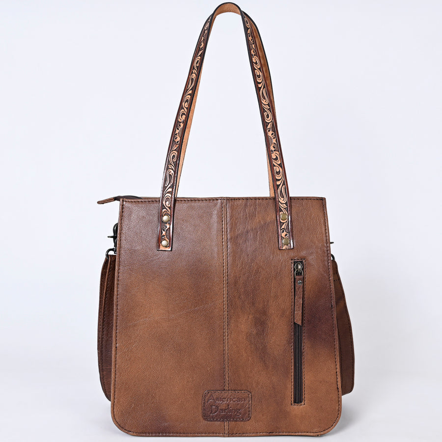 American Darling Western Tote Bag Handcrafted from Saddle Blanket & Genuine Leather | Hand Tooled Floral Purse with Painted Accents