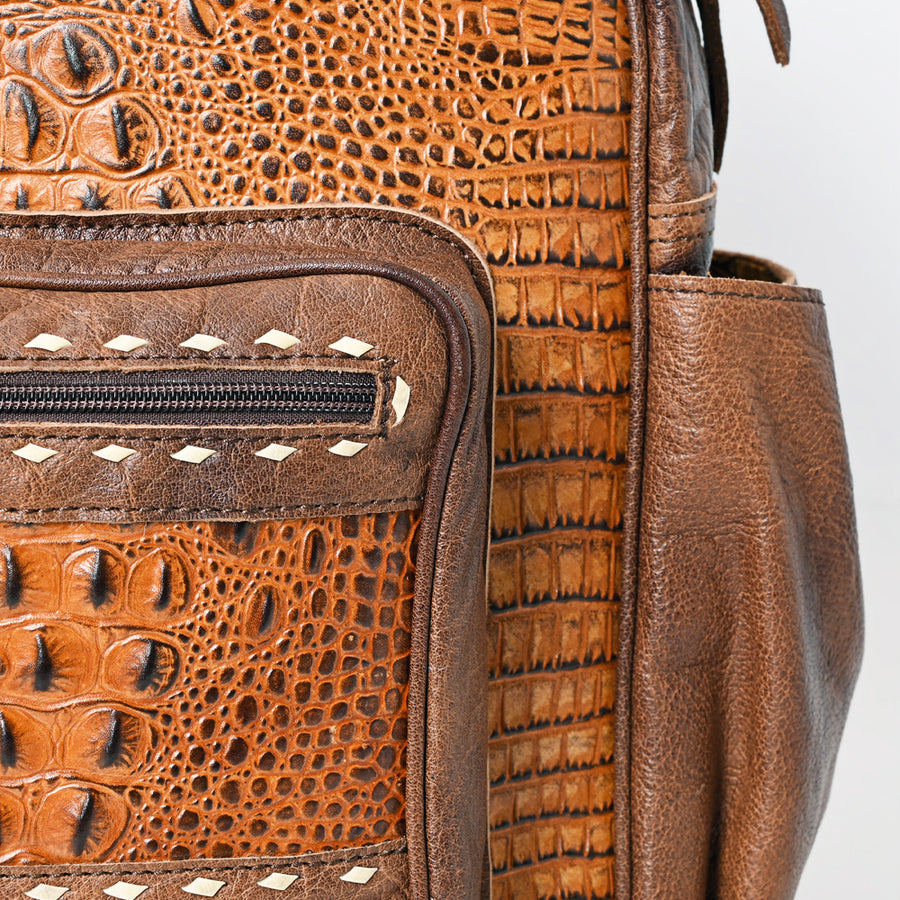 American Darling Western Backpack Purse Handcrafted from Crocodile Embossed Genuine Leather | Buckstitch Detail & Multi-Pocket Design
