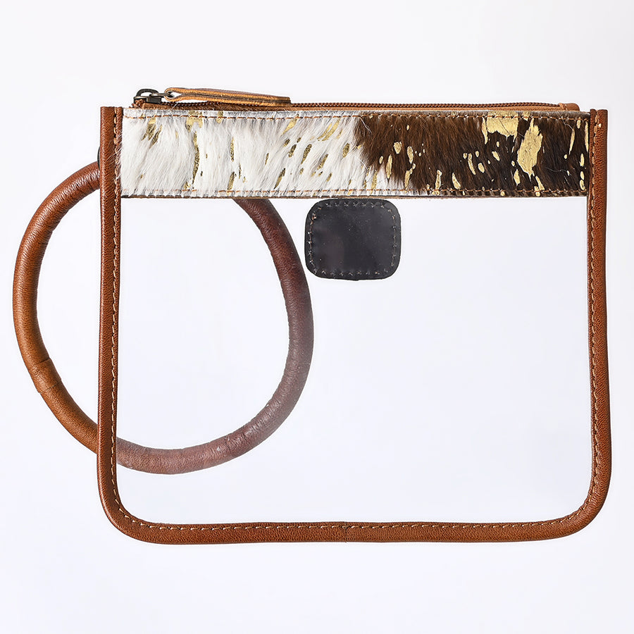 American Darling Clear Stadium Bag Handcrafted from Cowhide & Genuine Leather Trim | Large Loop Wristlet Clutch