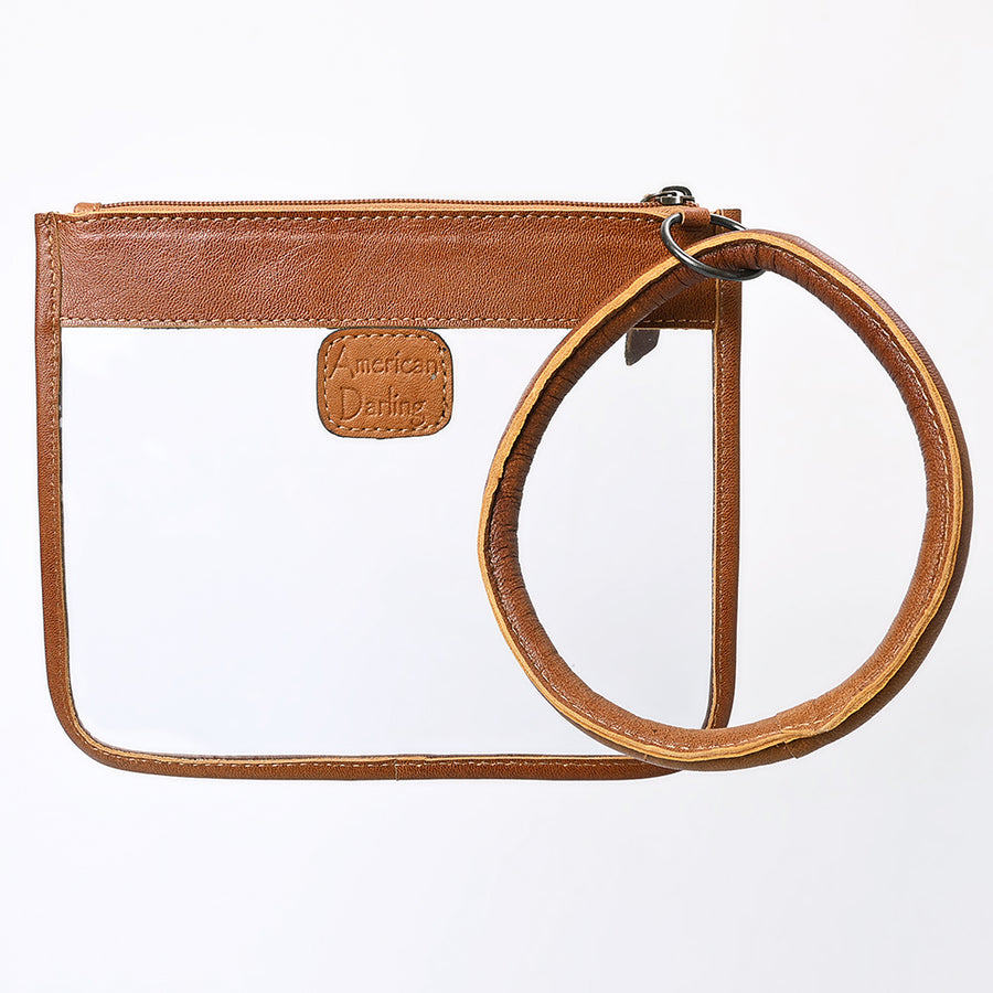 American Darling Clear Stadium Bag Handcrafted from Cowhide & Genuine Leather Trim | Large Loop Wristlet Clutch
