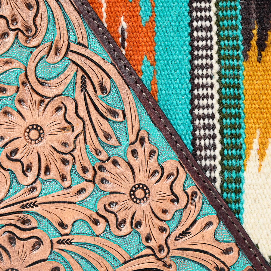American Darling Western Tablet Sleeve Handcrafted from Tooled Leather & Saddle Blanket | Floral Carved Portfolio Case for Women