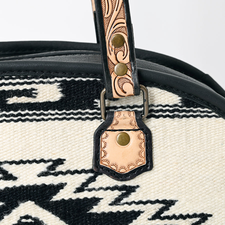 American Darling Western Tote Bag Handcrafted from Saddle Blanket & Genuine Leather | Tooled Floral Strap & Pattern Purse
