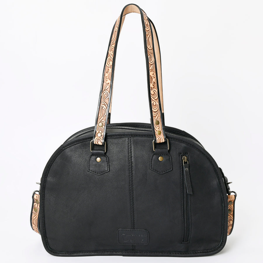 American Darling Western Tote Bag Handcrafted from Saddle Blanket & Genuine Leather | Tooled Floral Strap & Pattern Purse