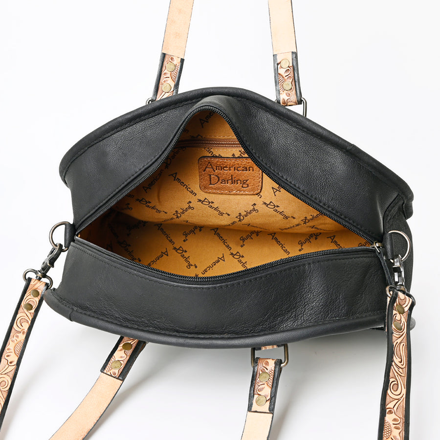 American Darling Western Tote Bag Handcrafted from Saddle Blanket & Genuine Leather | Tooled Floral Strap & Pattern Purse