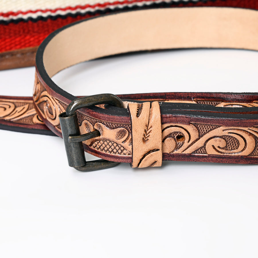 American Darling Western Tote Bag Handcrafted from Saddle Blanket & Genuine Leather | Tooled Strap Detail & Multi-Color Stripe Purse