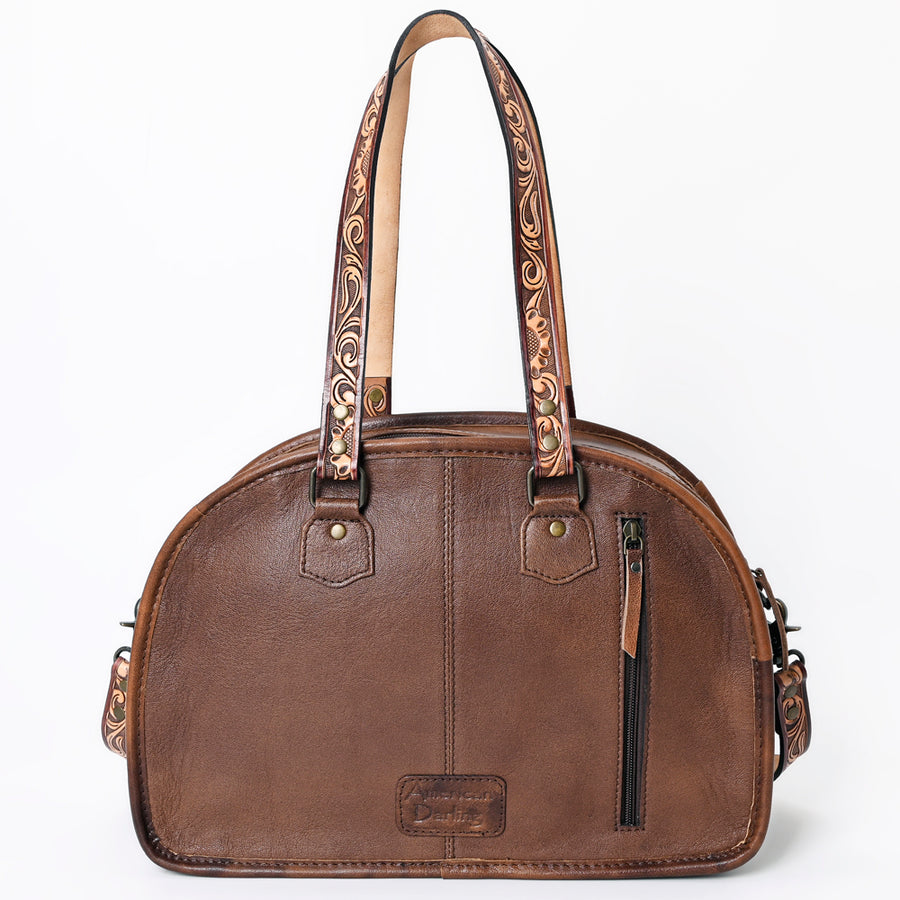 American Darling Western Tote Bag Handcrafted from Saddle Blanket & Genuine Leather | Tooled Strap Detail & Multi-Color Stripe Purse