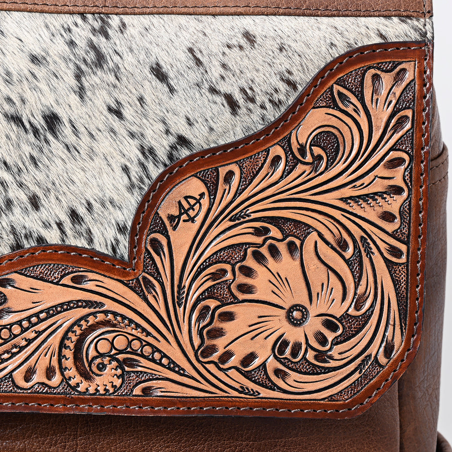 American Darling Western Backpack Handcrafted from Hair-On Cowhide & Genuine Leather | Tooled Floral Trim & Multi-Pocket Design