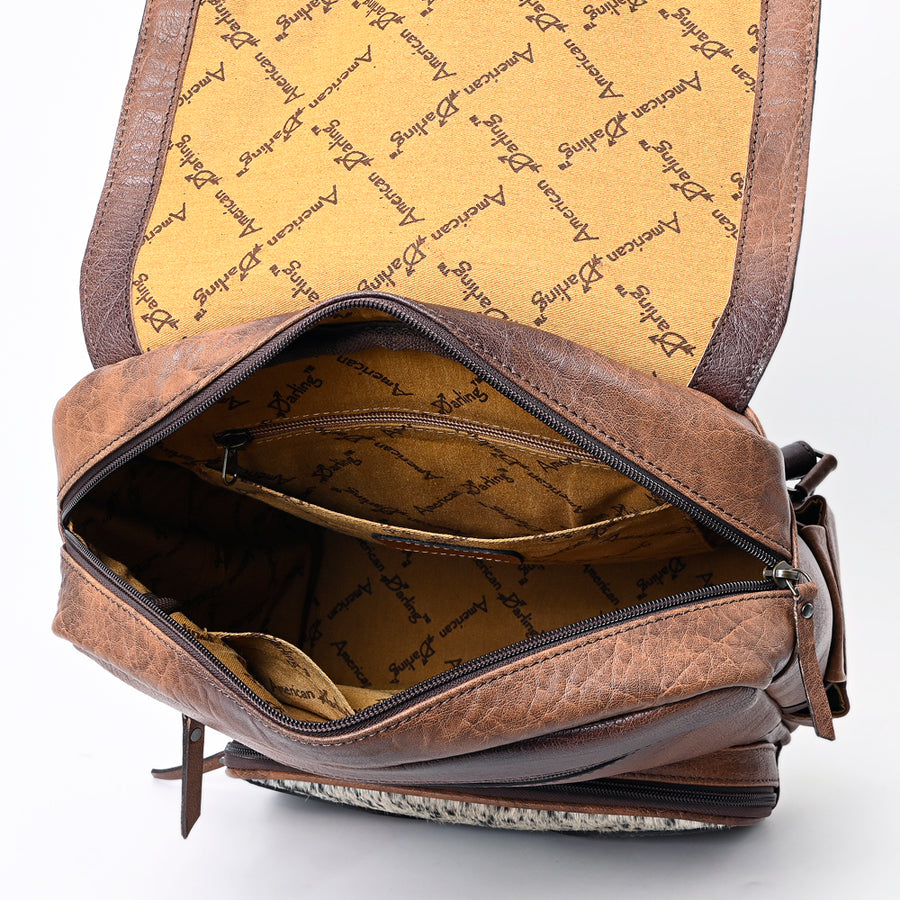 American Darling Western Backpack Handcrafted from Hair-On Cowhide & Genuine Leather | Tooled Floral Trim & Multi-Pocket Design