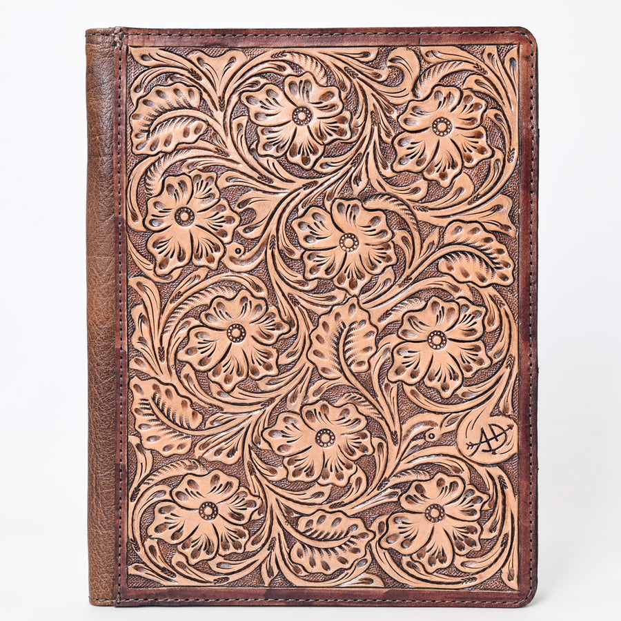 American Darling Western Portfolio Case Handcrafted from Hand Tooled Genuine Leather | Floral Carved Tablet Sleeve for Women