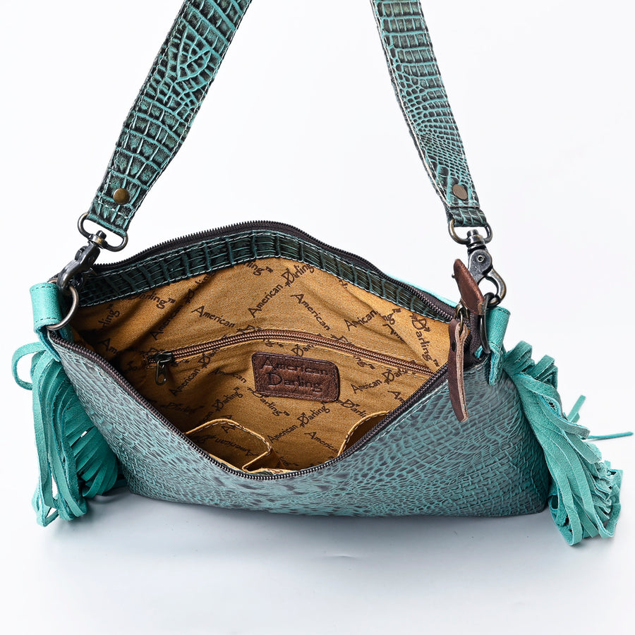 American Darling Western Hobo Bag Handcrafted from Crocodile Embossed Genuine Leather | Long Fringe & Multi-Pocket Design