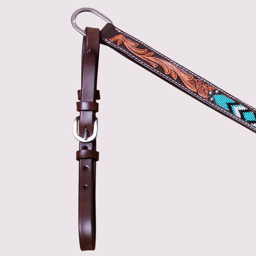 HILASON Horse Beaded Breast Collar One Ear Headstall Noseband Genuine Leather Brown