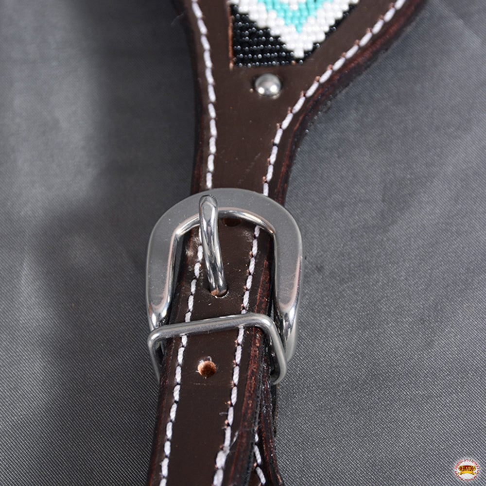 HILASON Horse Beaded Breast Collar One Ear Headstall Noseband Genuine Leather Brown