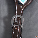 HILASON Horse Beaded Breast Collar One Ear Headstall Noseband Genuine Leather Brown