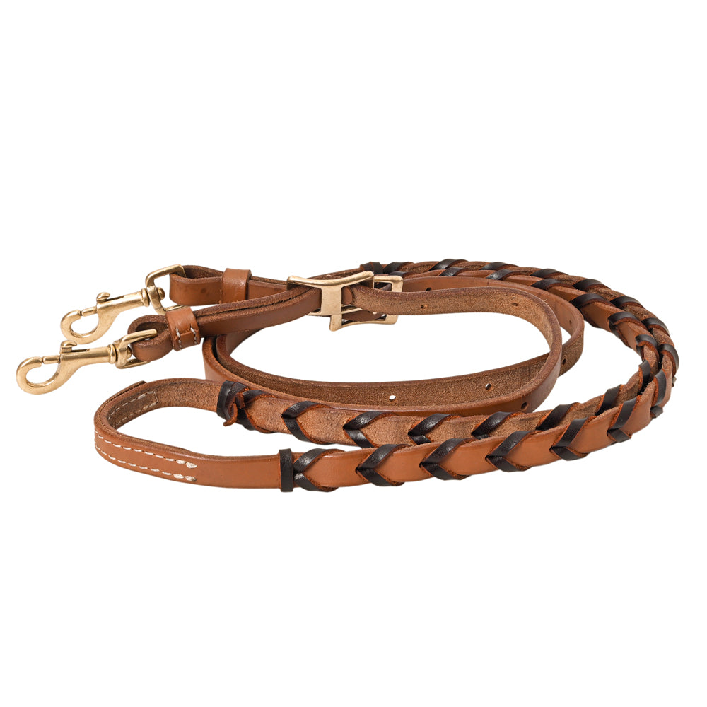 Hilason Western Horse American Leather Laced Barrel Roper Reins Brown