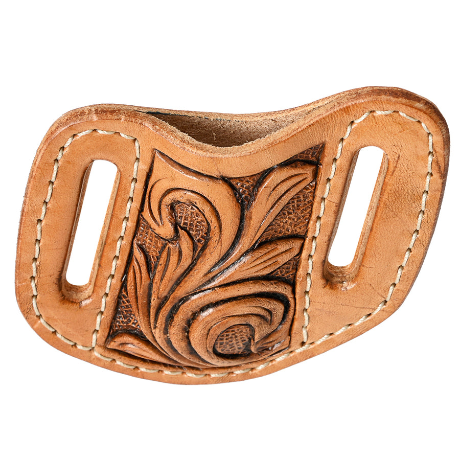 Hilason Leather Angled Knife Scabbard Sheath Cover Floral Tooled Tan - Uhorse
