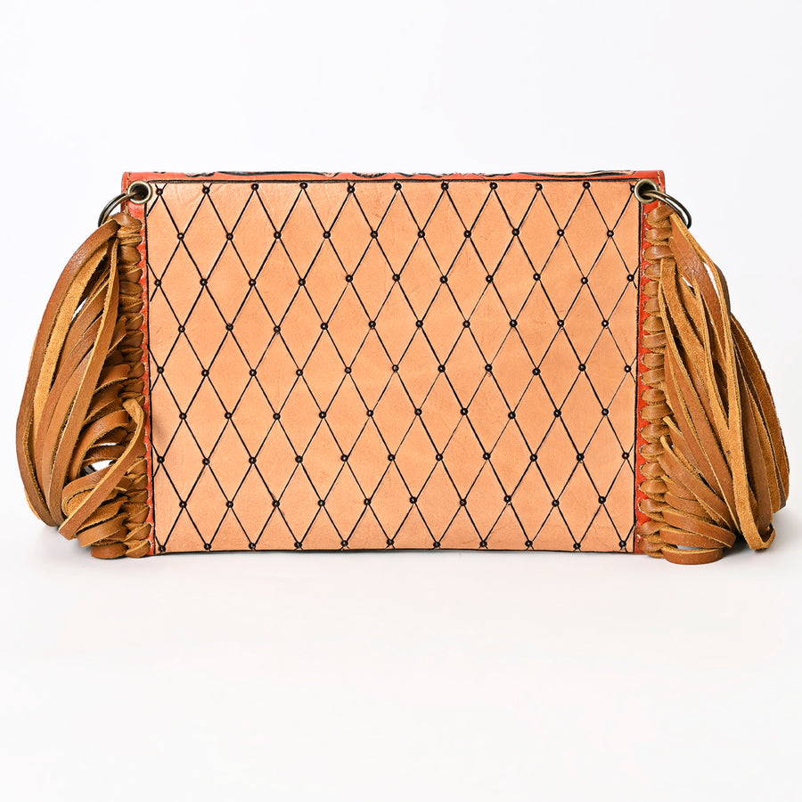 American Darling Genuine Leather Envelope Bag Women Floral Hand Tooled Purse with Fringe YKK Zipper Full Grain Crossbody