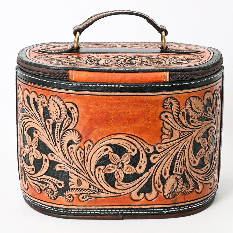 American Darling Genuine Leather Jewelry Case Women Floral Hand Tooled Organizer YKK Zipper Full Grain