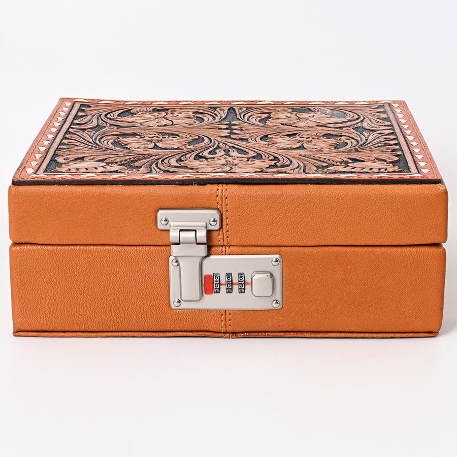American Darling Genuine Leather Jewelry Case Women Floral Hand Tooled Organizer Full Grain Vegetable-Tanned