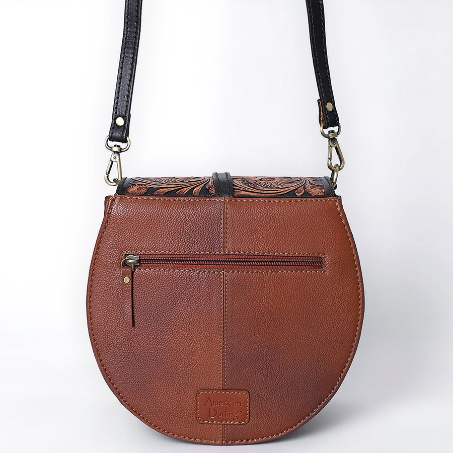 American Darling Genuine Leather Cross body Bag Women Floral Hand Tooled Purse YKK Zipper Full Grain Vegetable-Tanned