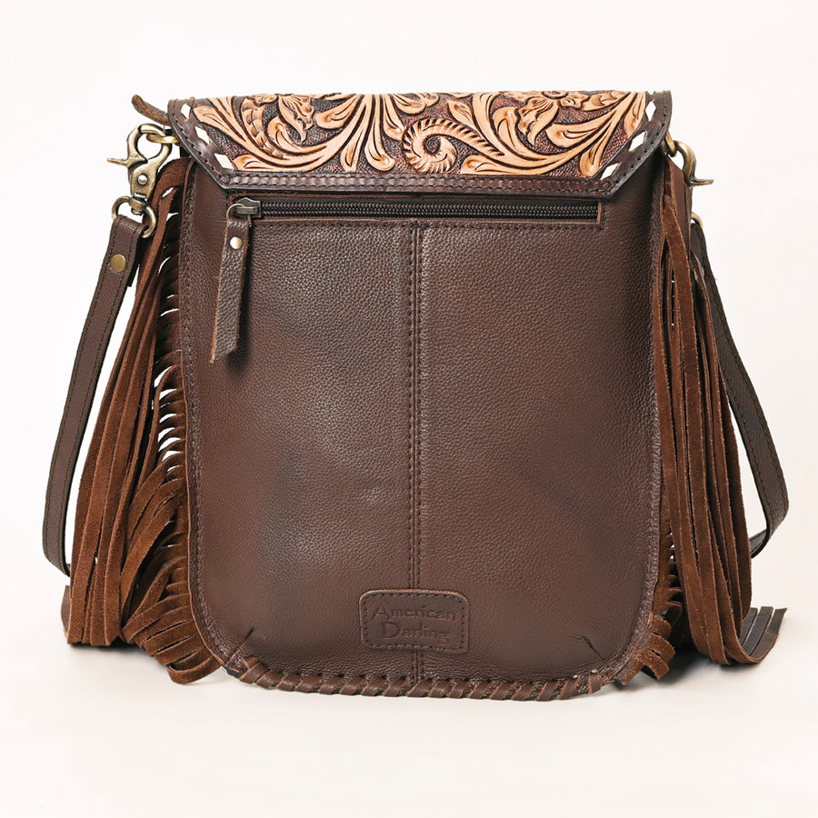 American Darling Genuine Leather Cross body Bag Women Hair-On Cowhide Floral Hand Tooled Purse Buck Stitched Fringe YKK Zipper