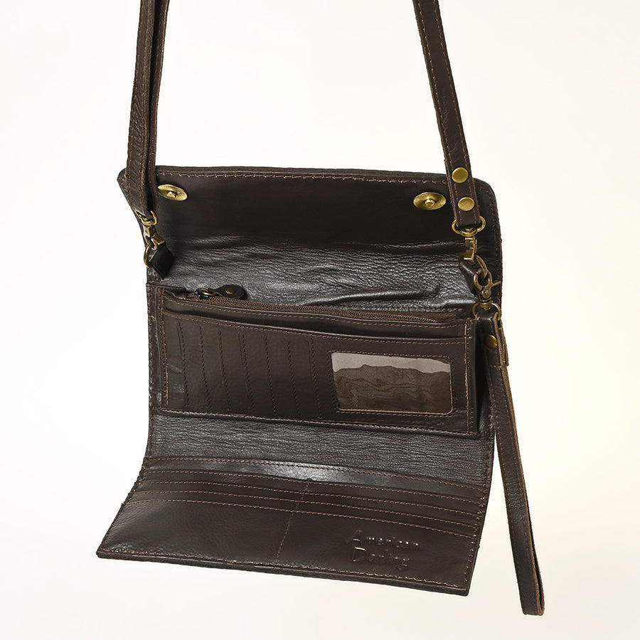 American Darling Hand Tooled Floral Carved Genuine Leather Small Cross body Bag Buck Stitched Vegetable-Tanned Eco-Friendly