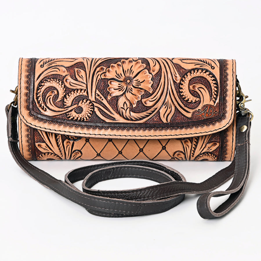 American Darling Hand Tooled Floral Carved Genuine Leather Small Cross body Bag Vegetable-Tanned Eco-Friendly Western