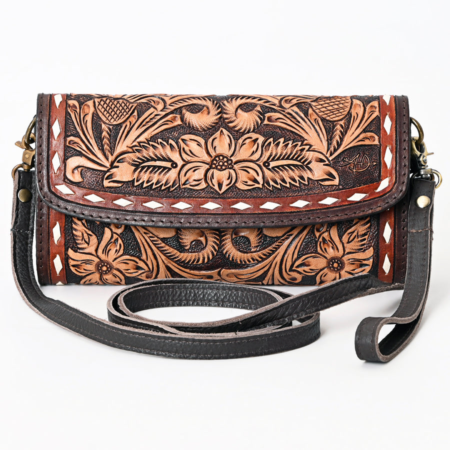American Darling Hand Tooled Floral Carved Genuine Leather Small Cross body Bag Buck Stitched Vegetable-Tanned Eco-Friendly