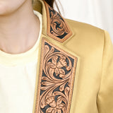 Genuine leather Hand tooled hand carved Women Blazer dress jacket ladies Girl