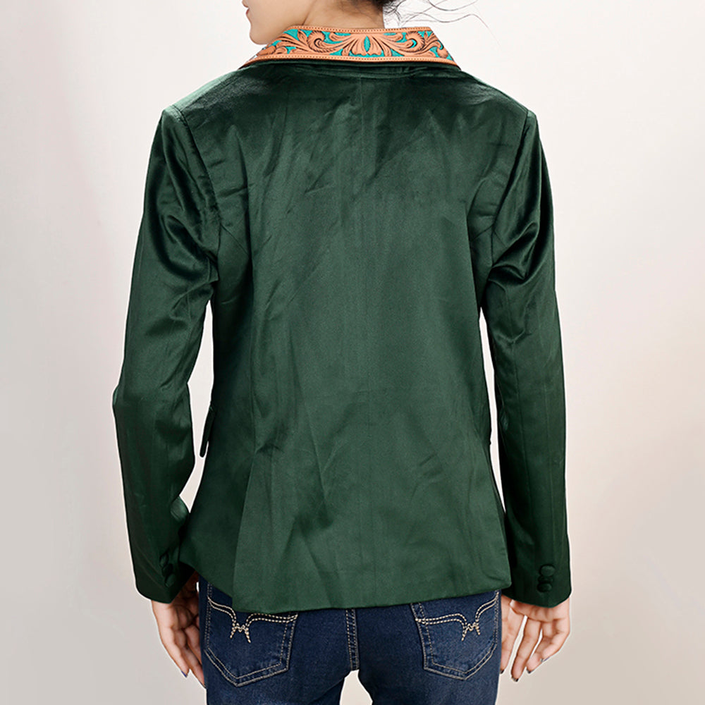 ADBZ024 Genuine leather Hand tooled hand carved Women Blazer dress jacket ladies Girl