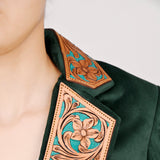 ADBZ024 Genuine leather Hand tooled hand carved Women Blazer dress jacket ladies Girl