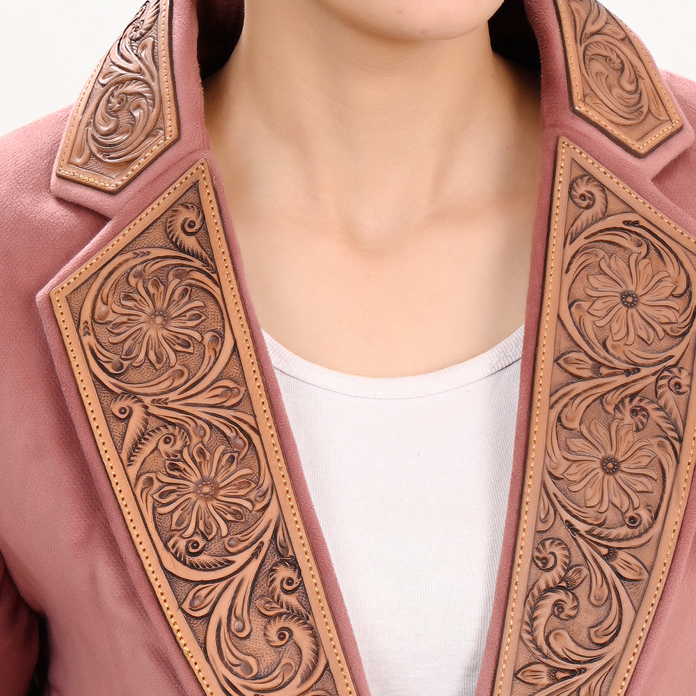 ADBZ025 Genuine leather Hand tooled hand carved Women Blazer dress jacket ladies Girl