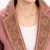 ADBZ025 Genuine leather Hand tooled hand carved Women Blazer dress jacket ladies Girl
