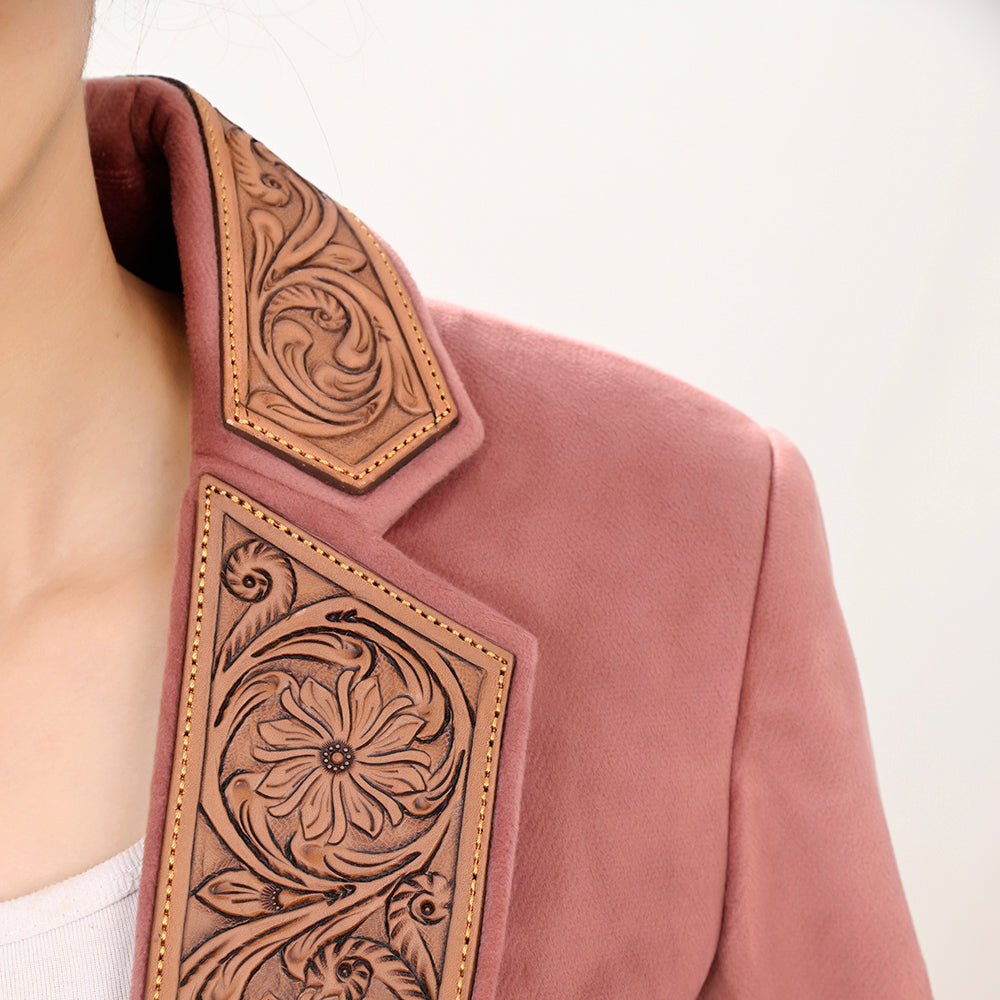 ADBZ025 Genuine leather Hand tooled hand carved Women Blazer dress jacket ladies Girl