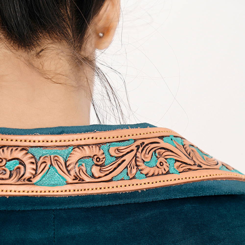 ADBZ027 Genuine leather Hand tooled hand carved Women Blazer dress jacket ladies Girl