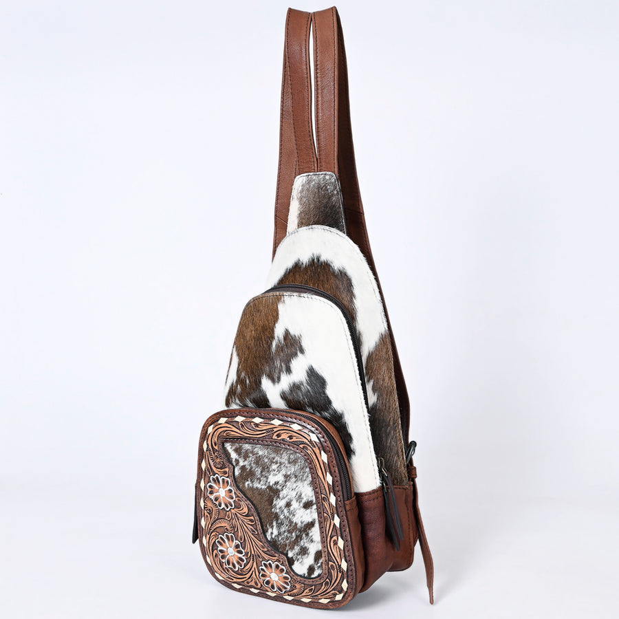 American Darling Hair-On Cowhide Sling Bag | Tooled Leather Western Backpack - Uhorse
