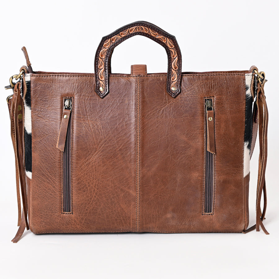 American Darling Hair-On Cowhide Hand Tooled Floral Carved Genuine Leather Tote Bag Concho Vegetable-Tanned Western Everyday
