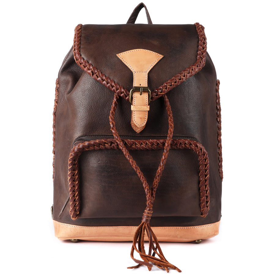 American Darling Backpack Western Genuine Leather Handcrafted Rucksack with Braided Detail and Drawstring Closure