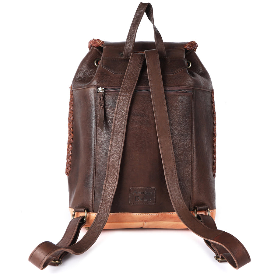 American Darling Backpack Western Genuine Leather Handcrafted Rucksack with Braided Detail and Drawstring Closure
