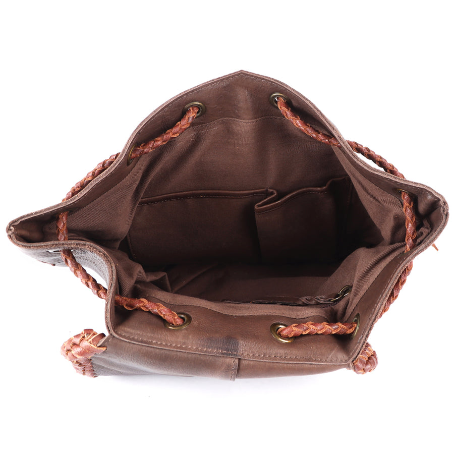 American Darling Backpack Western Genuine Leather Handcrafted Rucksack with Braided Detail and Drawstring Closure