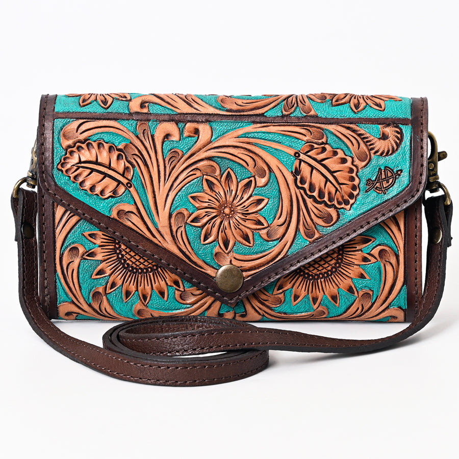 American Darling Hand Tooled Floral Carved Genuine Leather Envelope Vegetable-Tanned Eco-Friendly Western Everyday Use