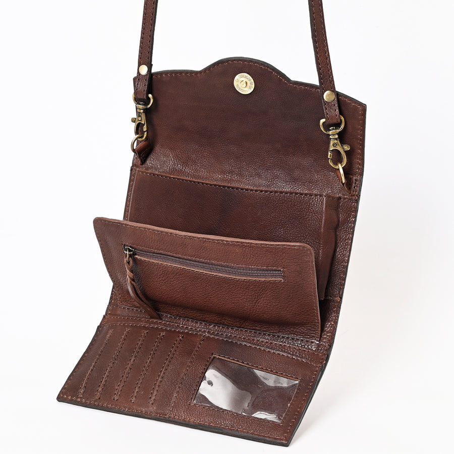 American Darling Hand Tooled Floral Carved Genuine Leather Small Cross body Bag Buck Stitched Vegetable-Tanned Eco-Friendly