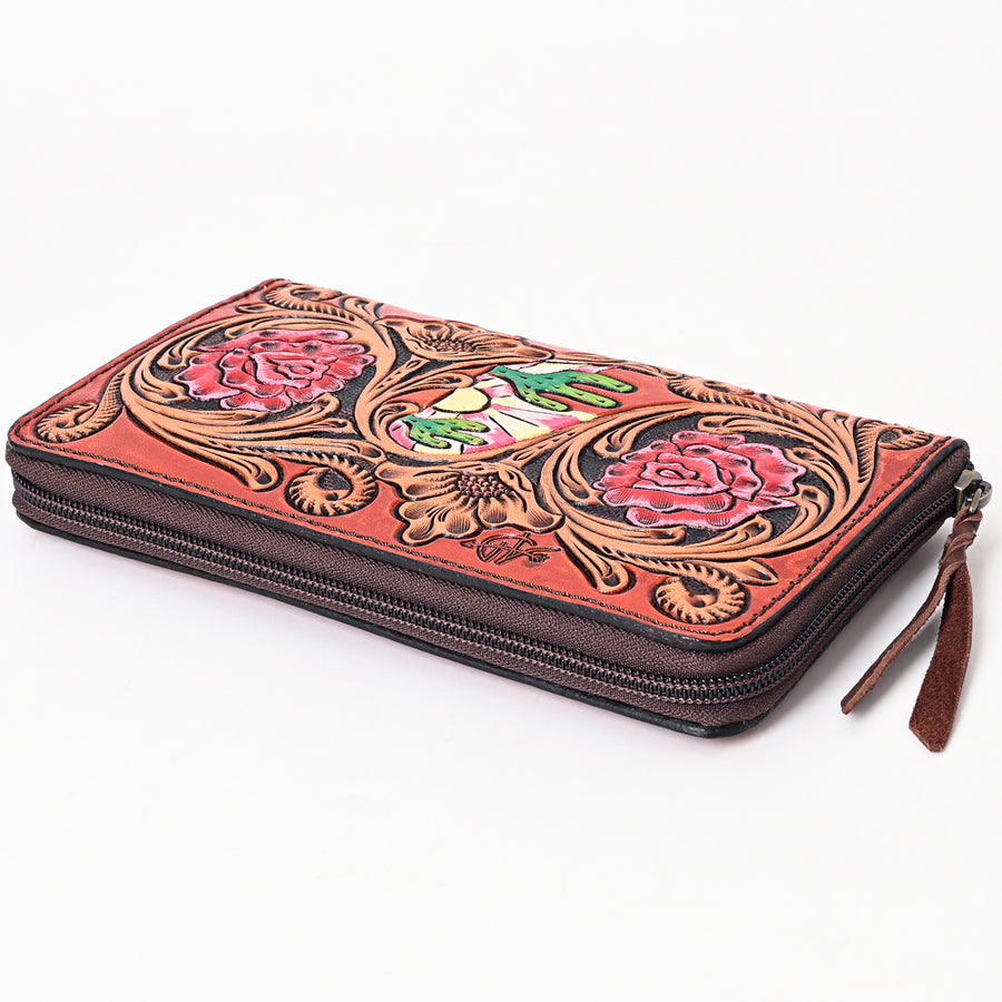 American Darling Hand Tooled Floral Carved Genuine Leather Organizer Bag Vegetable-Tanned Eco-Friendly Western Everyday