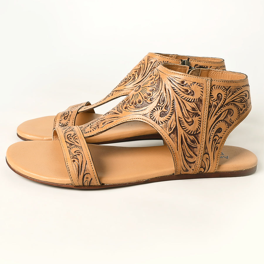 American Darling Hand Tooled, Carved Genuine Leather Sandal Footwear Flip Flop | Tooled