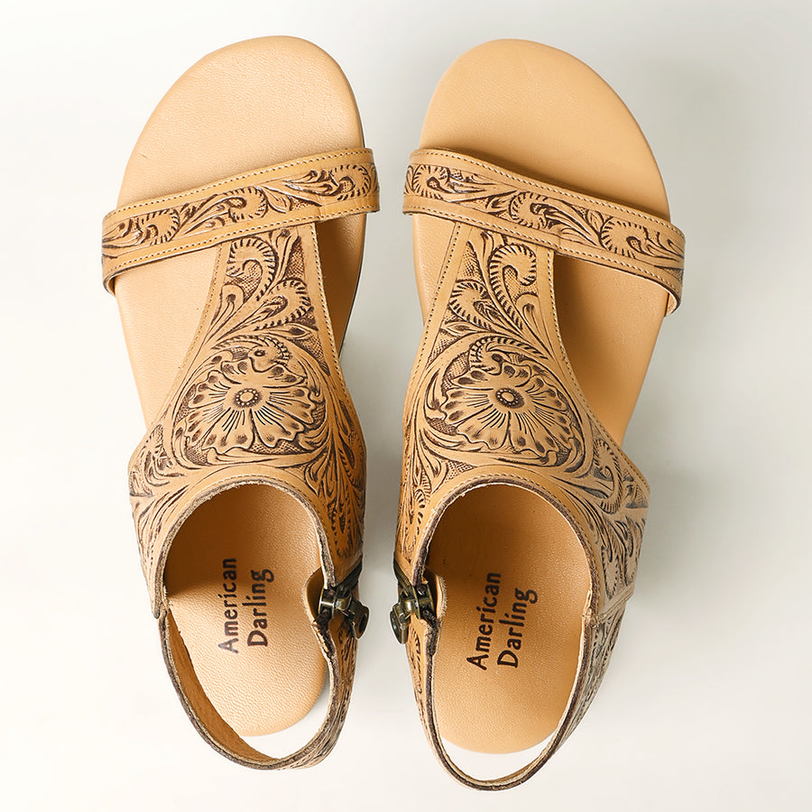 American Darling Hand Tooled, Carved Genuine Leather Sandal Footwear Flip Flop | Tooled