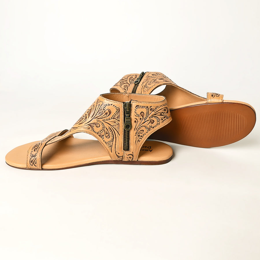 American Darling Hand Tooled, Carved Genuine Leather Sandal Footwear Flip Flop | Tooled